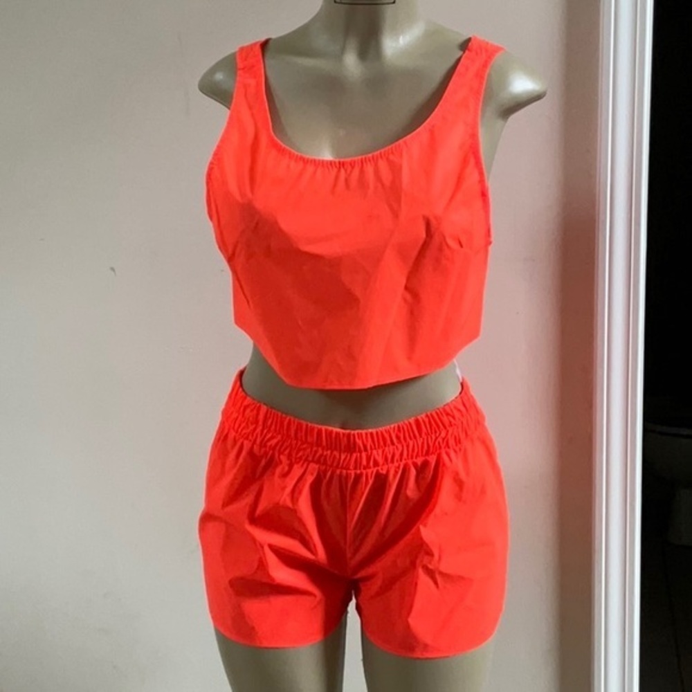 Blanc Neon Orange Crop Top and Short Set